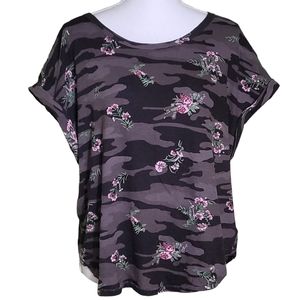 LUCKY BRAND Floral Camo Rolled Cuff T-Shirt size L